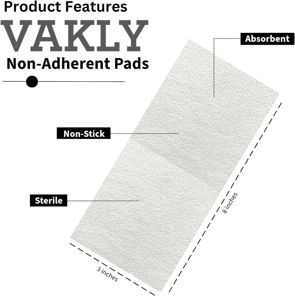 Sterile Non-Adherent 3x8 Gauze Pads - Spesso non-Stick Wound Dressing 3'x8''' Individualmente sigillato | Bandage rettangolo altamente assorbente | Rimozione senza dolore (20)