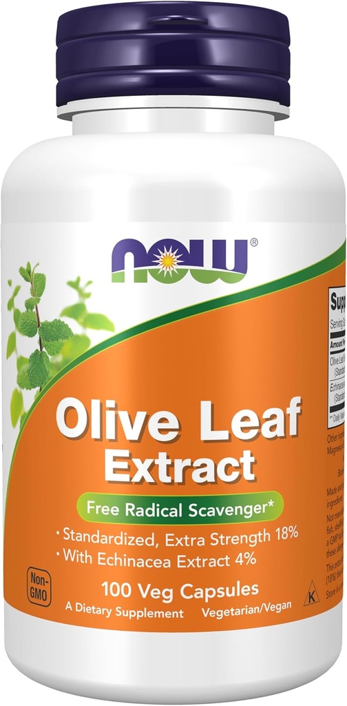 NOW Integratori alimentari, Estratto di foglie di oliva con Estratto di Echinacea 4%, Extra Forza, Libero Scavenger radicale*, 100 capsule di Veg