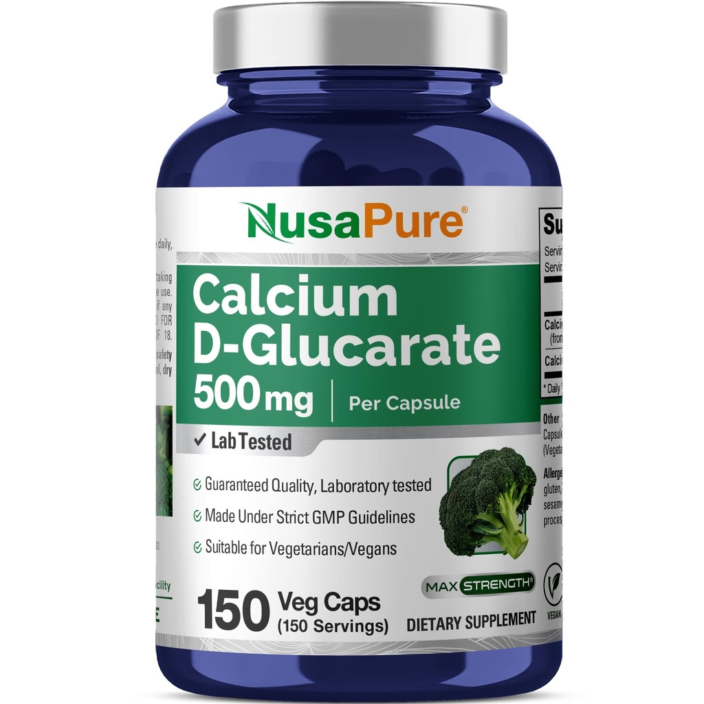 NusaPure Calcium D-Glucarate 500 mg 150 Caps Veggie, Vegan, Non OGM, Senza glutine