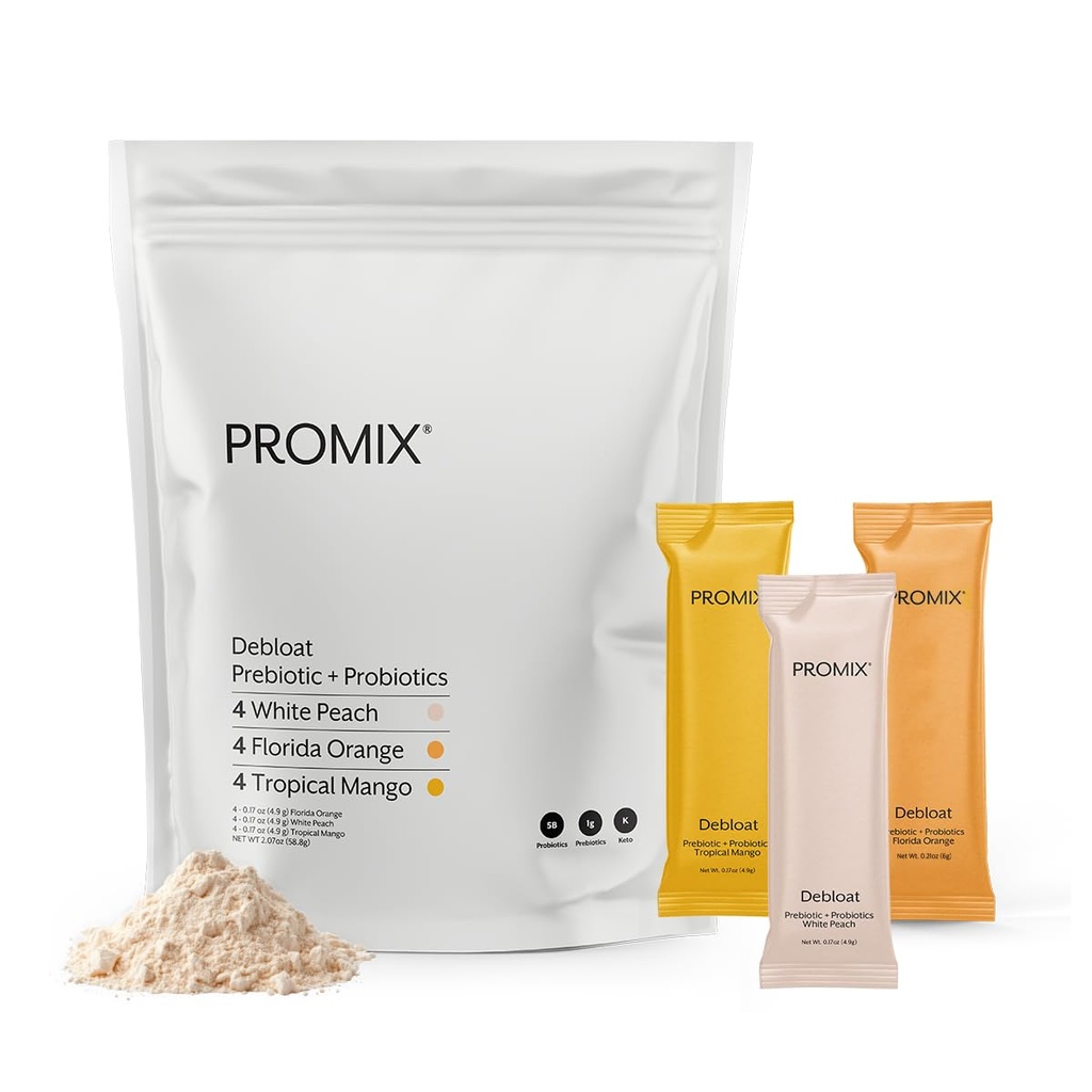 ProMix Nutrition Debloat Prebiotics and Probiotics - Salute Digestiva, Rilievo Nausea, Riparazione Gut e Rilievo Bloating per Donne e Uomini - Varietà Pack - 12 Serve (Pack of 12)