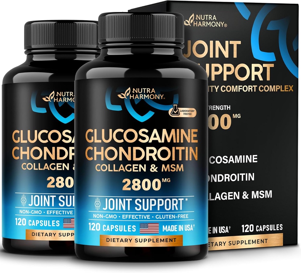 Glucosamina Condroitin MSM Collagen | Supporto Congiunto Supplemento 2800 mg | Made in USA | Vitamine Nutritive di Flessibilità | per Uomini e Donne, Confezione da 2