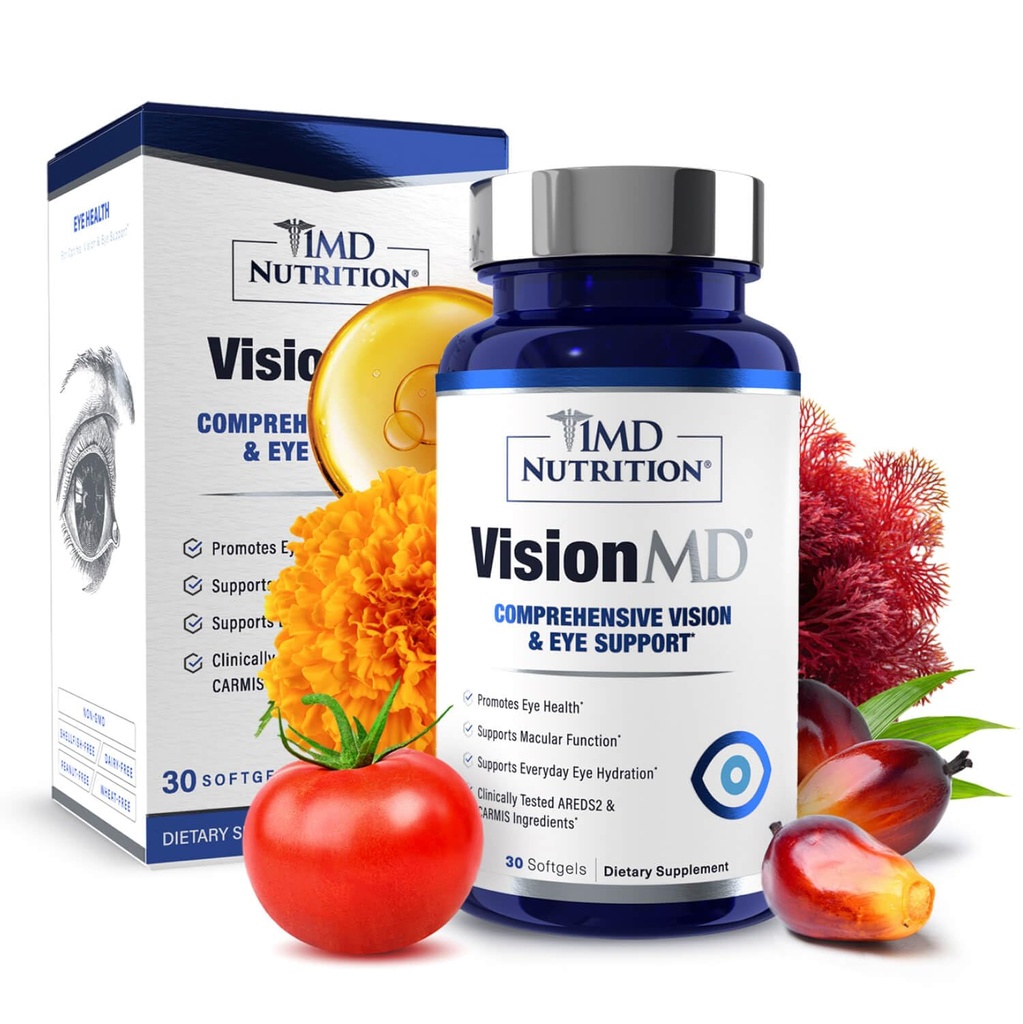 1MD Nutrition VisionMD Eye Vitamin CARMIS - Integratore Occhiale per Adulti - con OptiLut Lutein & Zeaxanthin - Supporta Vision Health Care, Everyday Eye Strain, & Occasional Dry Eye - 30 Softgels