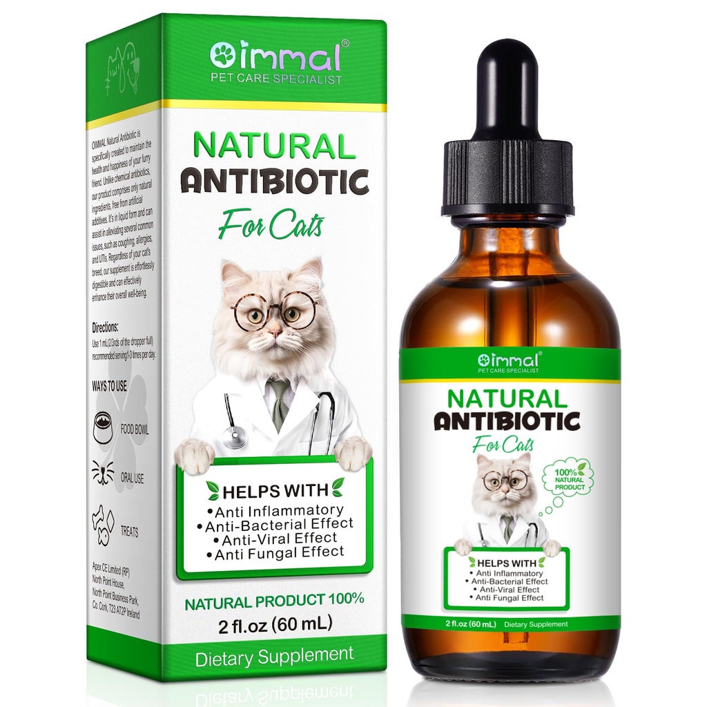 Antibiotici per gatti, Antibiotici naturali Pet Supplementi Supporta Immune & Gatti Allergy Relief, Cat Multivitamin UTI Gocce per tutte le età e razze di gatto, Pollo Flavour - 2 Fl Oz / 1 Confezione