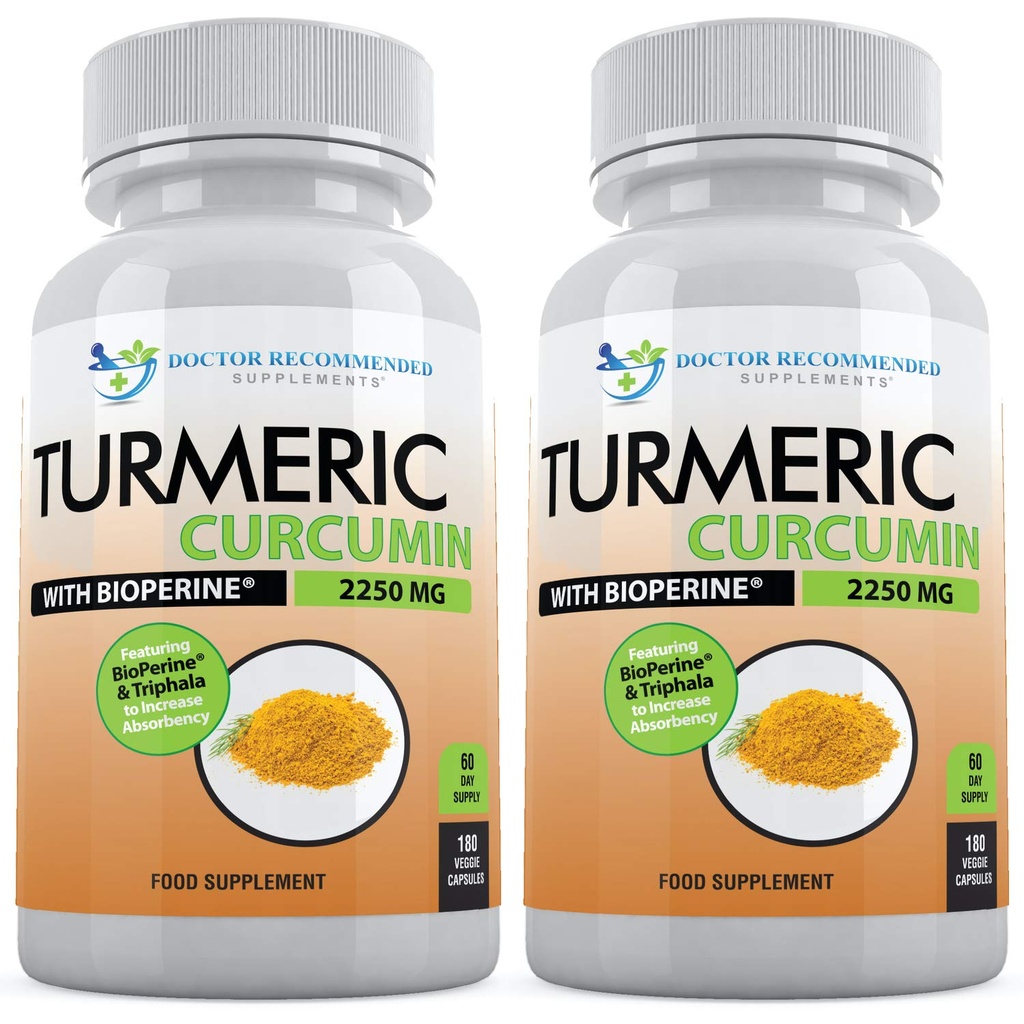 Curcuminoide curcuma con Bioperine - 360 capsule veggie - 2250mg 95% Curcuminoidi con supplemento di pepe nero e Triphala (Pack of 2)