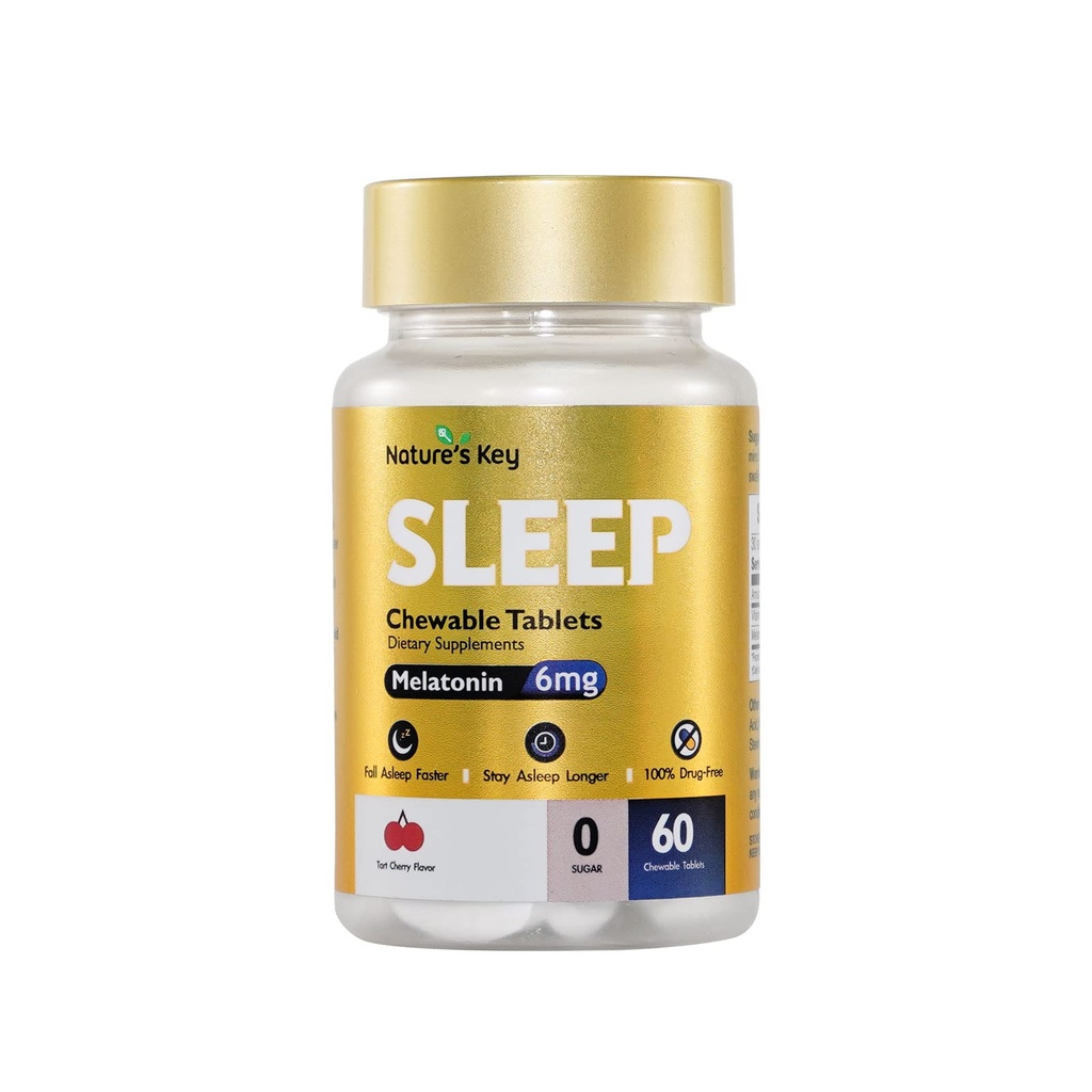 La melatonina chiave della natura 6mg compresse masticabili, senza zucchero | promuove sonno riposante & sonno più veloce | Non-Habit Forming, con 6mg Vitamina B6 | 60 compresse (Yummy Tart Cherry Flavor)