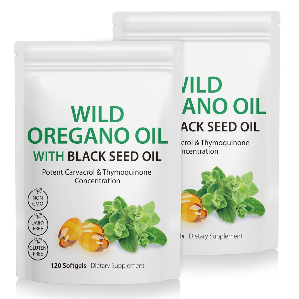 2 Confezione Olio di Origano Softgels, Capsule Olio di Oregano, 165mg Carvacrol, 2 in 1 Olio Formulato di Oregano con Olio di Semi Nero 200mg, Capsule Olio di origano
