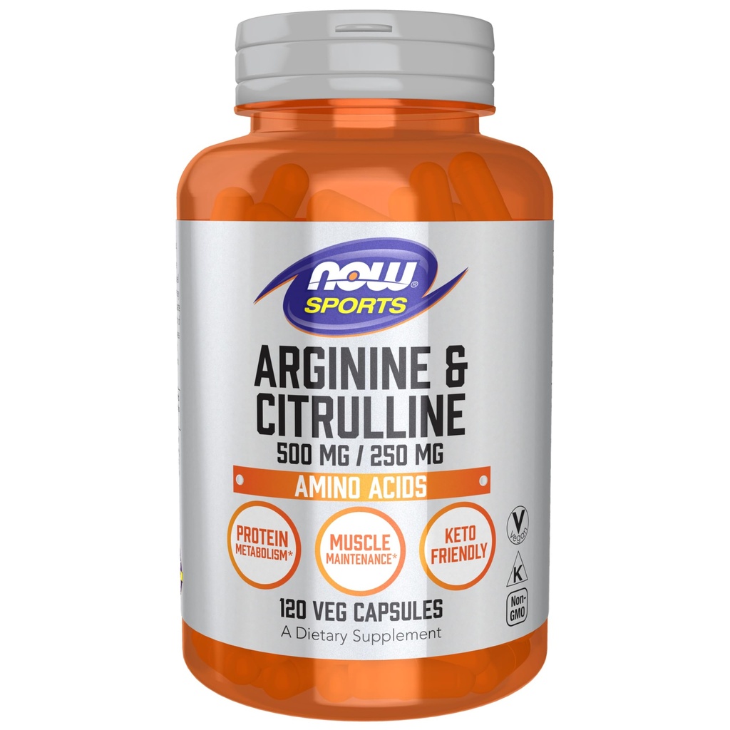 NOW Nutrizione sportiva, Arginina & Citrullina 500 mg/250 mg, Aminoacidi, 120 capsule di veg