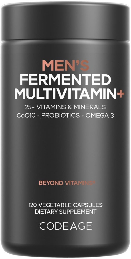 Codeage Men’s Daily Multivitamin – 25+ Vitamine essenziali & Minerali, Cibi integrali organici, Probiotici, Omega-3, Zinco, Vitamine A, B, C, D, E & K – 120 capsule