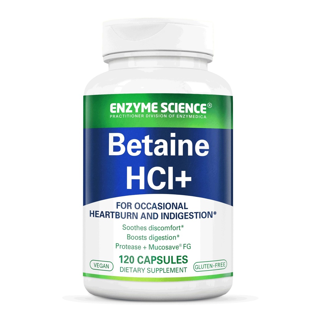 Enzyme Science Betaine HCl con Pepsin - Supplemento per Basso Acido Stomach - Betaine Hydrochloride Supplement - Enzimi Digestivi - Enzimas Digestivas - 120 Capsule