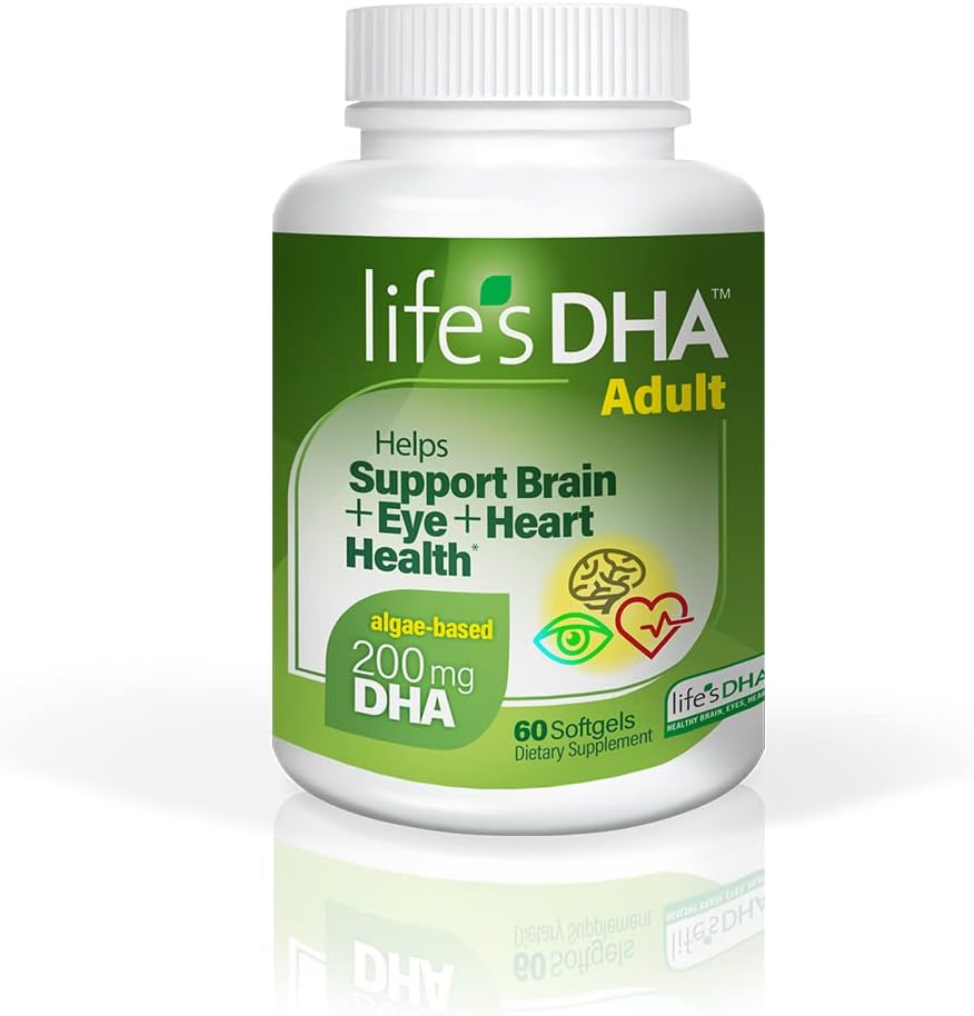 DHA All-Vegetarian DHA Integratore alimentare Supporta un cervello sano, occhi e cuore, non OGM Dalla fonte vegetale sostenibile 200 mg di DHA Omega-3 60 Softgels