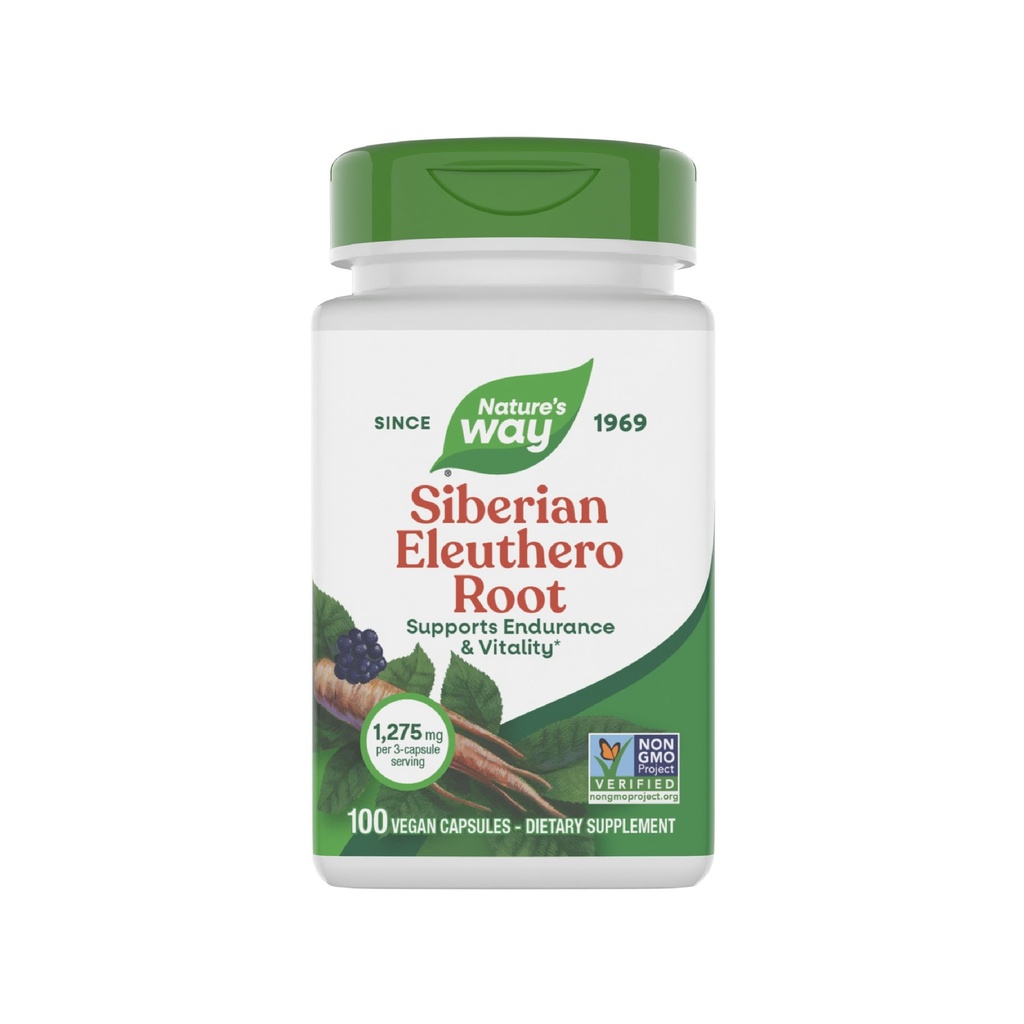 Integratore di Radice Eleuthero Siberiano Eleuthero Premium Way di Natura, Supporta Endurance & Vitality*, Adaptogen*, 1.275mg per 3-Capsule Serving, Progetto Non OGM Verificato, 100 Capsule (Piccola Vary May)