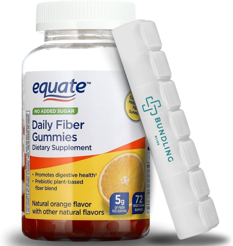 Equate Daily Fiber Gummies Integratore alimentare, 5g, Plant Based, 72 Count, 7 Day Pill Organizer Incluso - 1 Pack