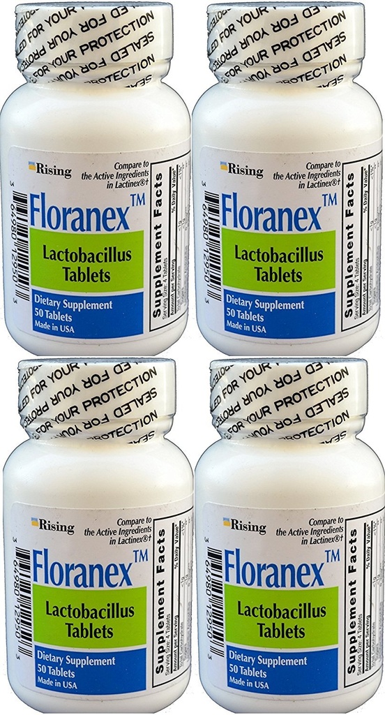 Floranex Probiotic 2 Milioni di CFU, Lactobacillus Acidophilus per Colon Digestive Health, Generico per Lactinex, Mensola Stabile Nessun Refrigerazione, 50 compresse per bottiglia, 4-Pack