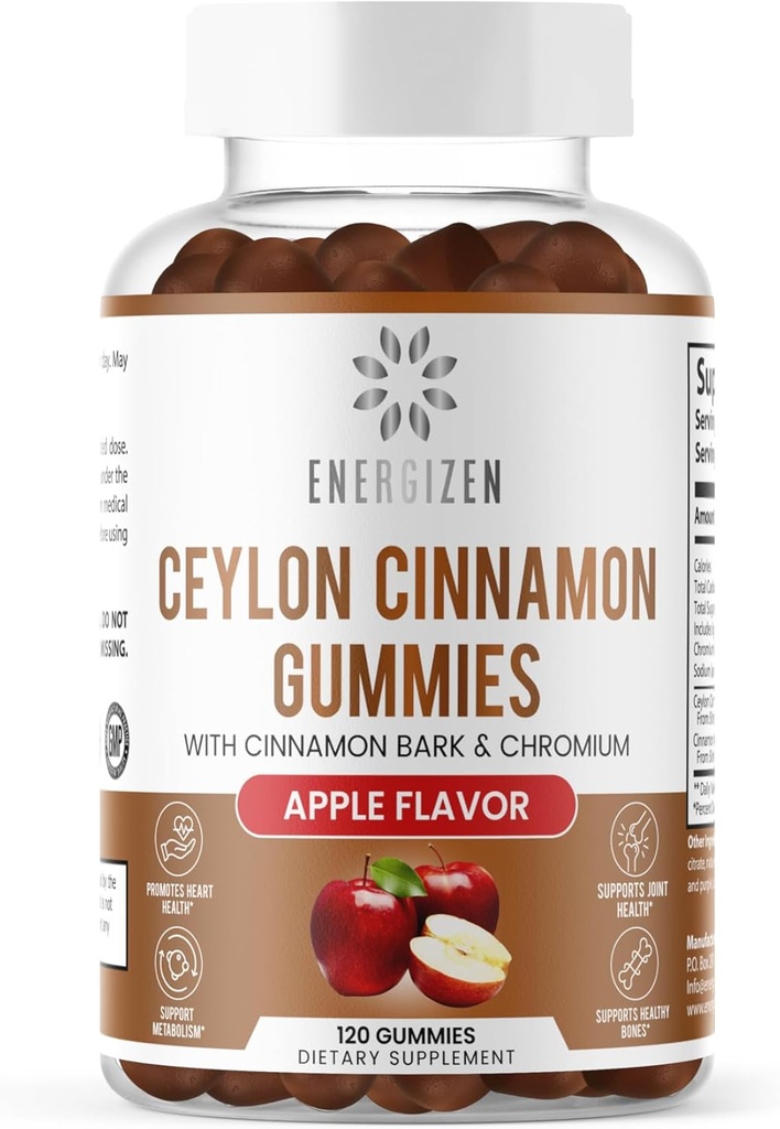 Cannella + Chromium Gummies - 120 Vegan Gummies - Joint Pain & Brain Health Support, Sugar-Free, Antiossidante Rich, Non OGM, Gluten-Free Supplement, Natural Apple Flavor
