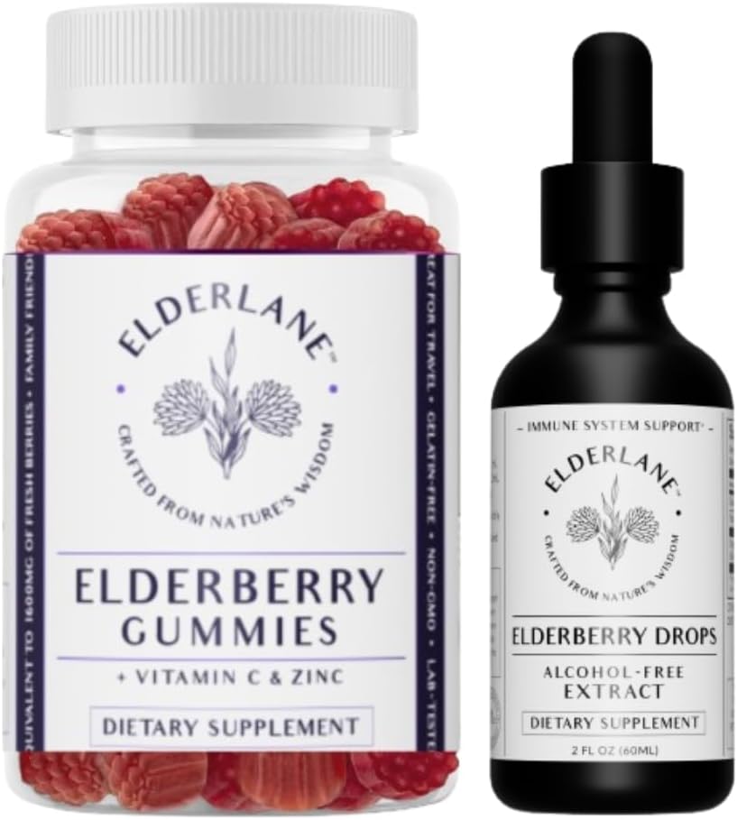 Elderlane Elderlane Tincture and Elderberry Gummies - Ex RD Naturals - Integratore di supporto immunitario per adulti e bambini - 2 Oz Gocce e 60ct Gummies