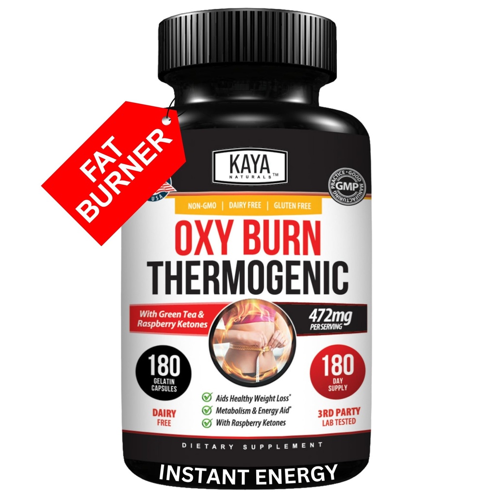 Kaya Naturals Oxy Burn - Formula Herbal Termogena per la vita attiva – Non-OGM & Gluten-Free – 180 Count