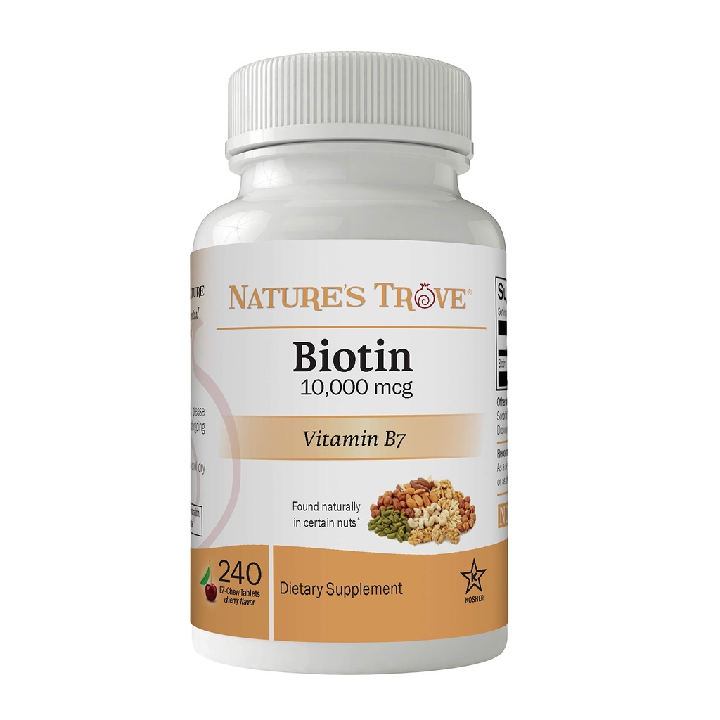 Natura Trove Biotin 10.000 mcg 240 EZ Chew Tablets Cherry Flavor