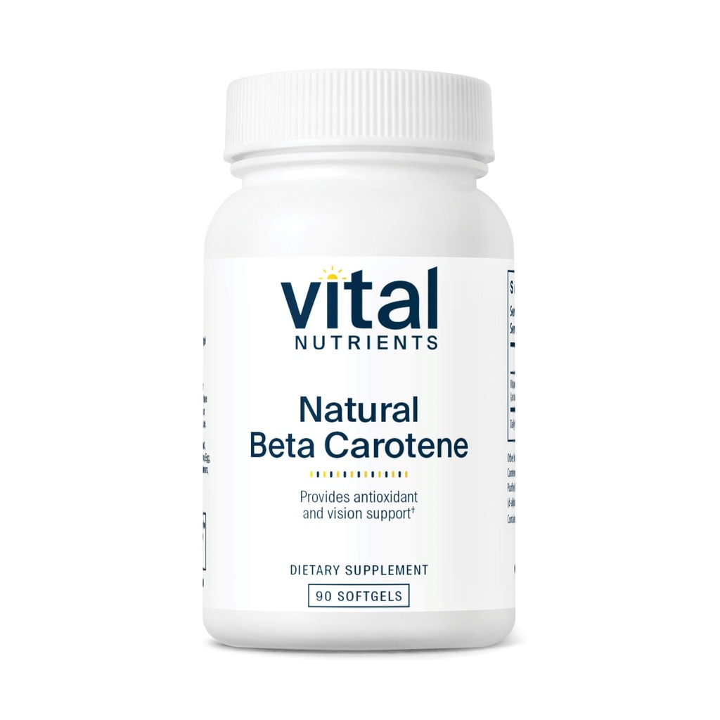 Vital Nutrients Natural Beta Carotene 25,000IU | Precursor alla vitamina A | Antiossidante ad alto contenuto di Dose | Vision, Skin e Assistenza Sanitaria | Gluten, Dairy, Soy Free | 90 Softgels