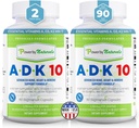 Power By Naturals ADK Vitamin Supplement – ADK 10 Alta potenza con vitamine A, D3 10.000 IU & K2 MK7 per il cuore superiore, Immune & Bone Health Support – 90 capsule, 2 Pack (6-Month di alimentazione)