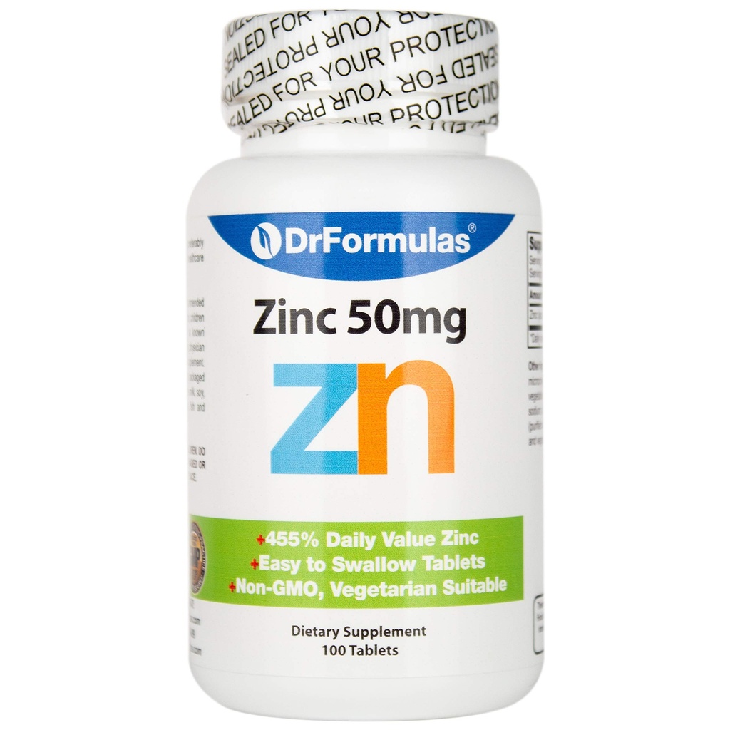 DrFormulas Zinc per Acne 50mg Supplemento con Citrato di Ossido di Zinco Chelato, Alimentazione di 100 giorni (Tablets Not Lozenges, Gluconate, o Picolinate)