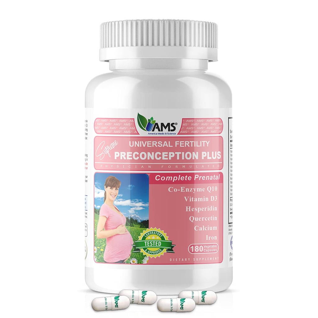 America Medic & Science Preconception Plus (180 Capsules) Integrazione e Fertilità Supplemento | Pillole Formulate Mediche per sostenere la Concezione | Vitamine Prenatali Migliore per le Donne Cercando di Concedere