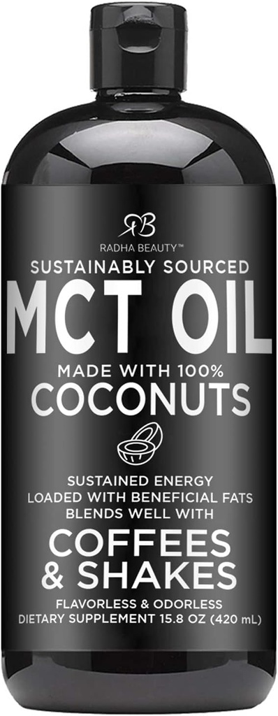 Radha Beauty Premium MCT olio Fatto solo da coccole non OGM - 15.8oz. Keto, Paleo, Gluten Free e Vegan approvato.