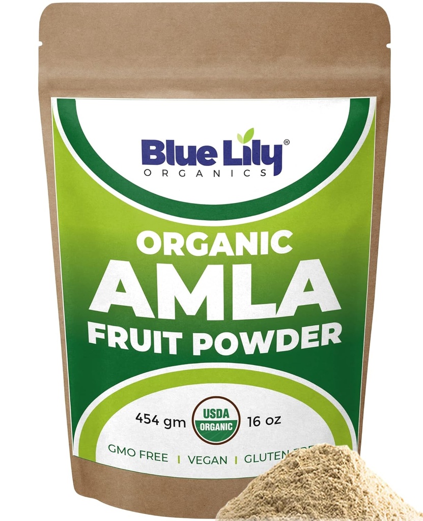 Polvere di Amla organica di Lily USDA (Amalaki/Indian Gooseberry) 16oz (1lb) Sacchetto di Kraft Risaillabile, Polvere di bacca di Amla pura al 100%, ricca di vitamina C antiossidante, supporta il sistema immunitario sano