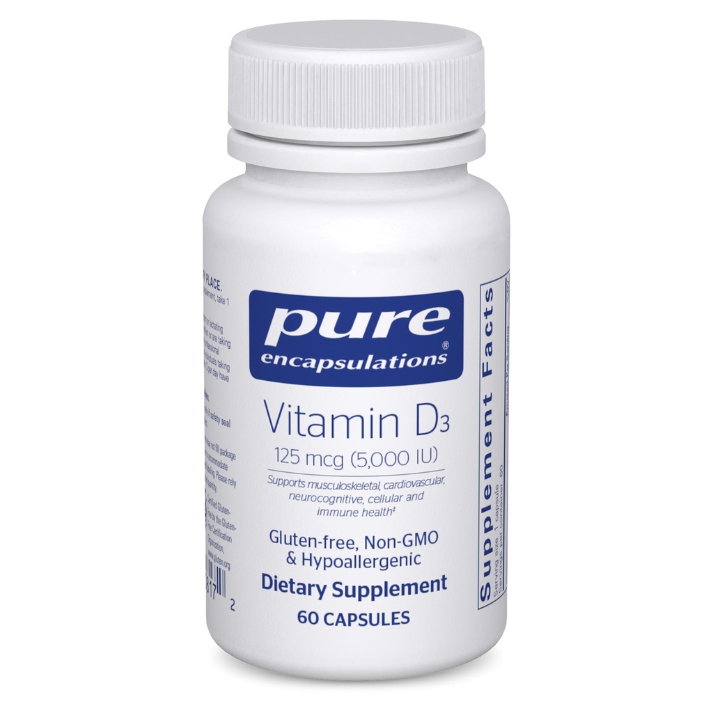 Vitamina D3 125 mcg (5.000 UI) - Supplemento al supporto Bone, Joint, Breast, Heart, Colon e Immune Health* - con Vitamina D - 60 capsule