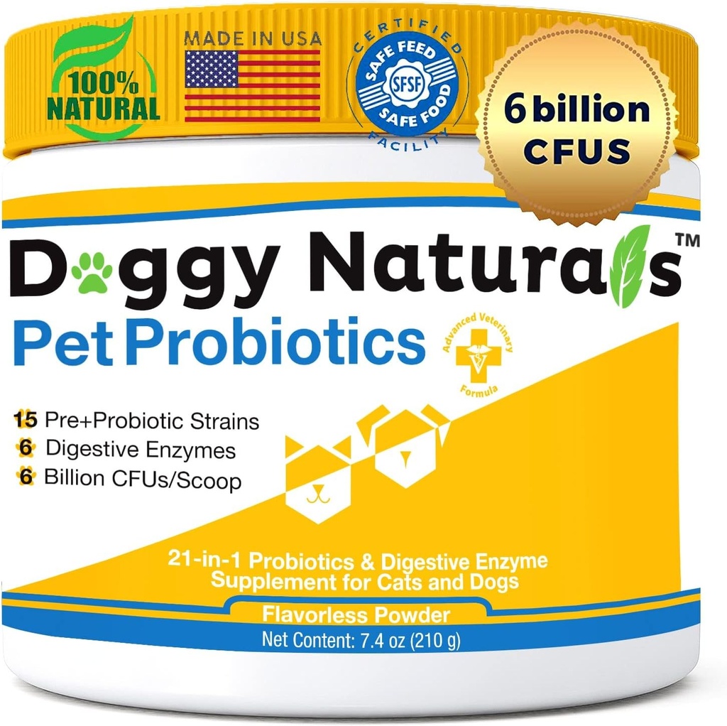 Probiotici per cani e gatti - Max-Strength con 15 Strains Pre &Probiotics Salute digestiva, Aumento & Mantenere Proper Gut Flora(Made in USA) 7.4 Oz (6 Billion CFU Per Scoop)