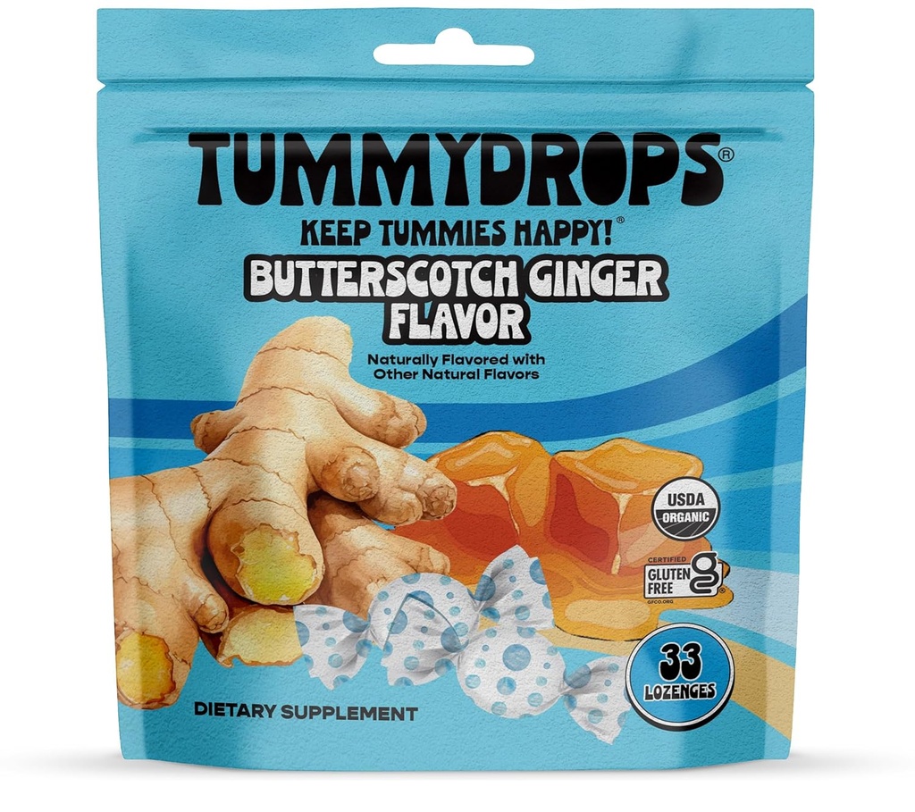 USDA Organic Butterscotch Ginger Flavor gocce, Gluten Free & Vegan, 33 Organic Ginger Lozenges