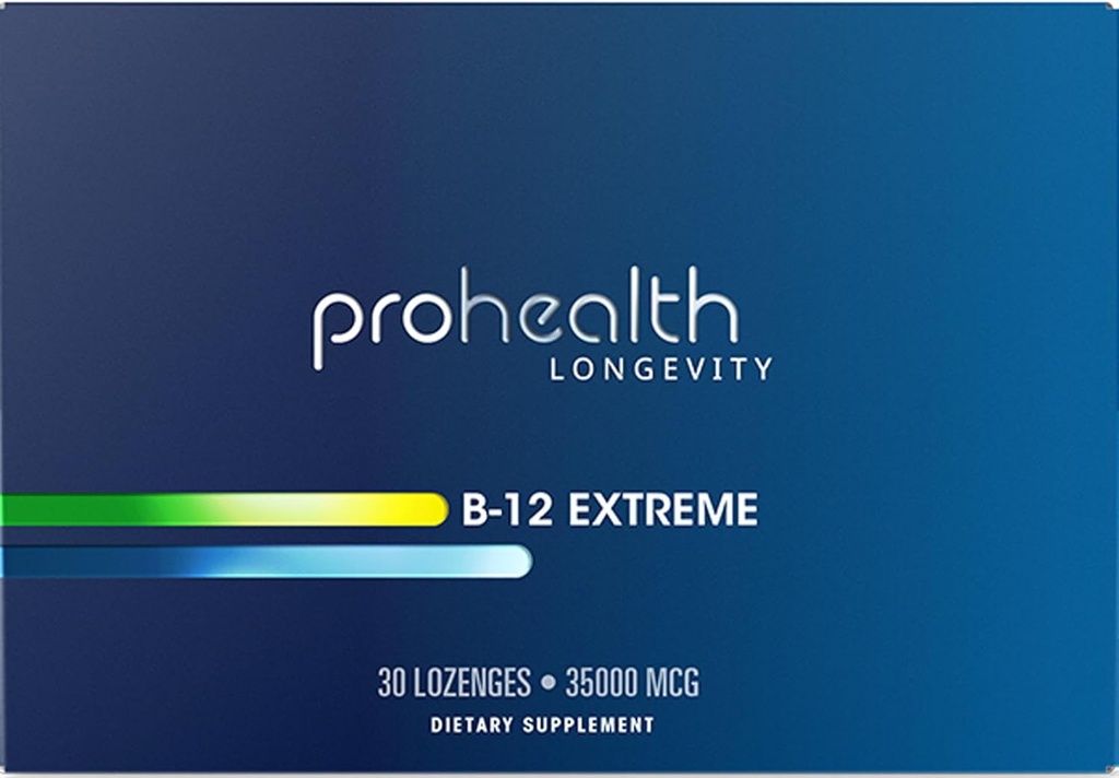 ProHealth Vitamina B 12 Extreme- 35.000 mcg Mega Dose, 7 X Forza (30 compresse dissolvibili sublingue) Extra resistenza, B 12 Vitamina, Methylcobalamin, Dibencozide, Cyanocobalamin, Hydroxocobalamin