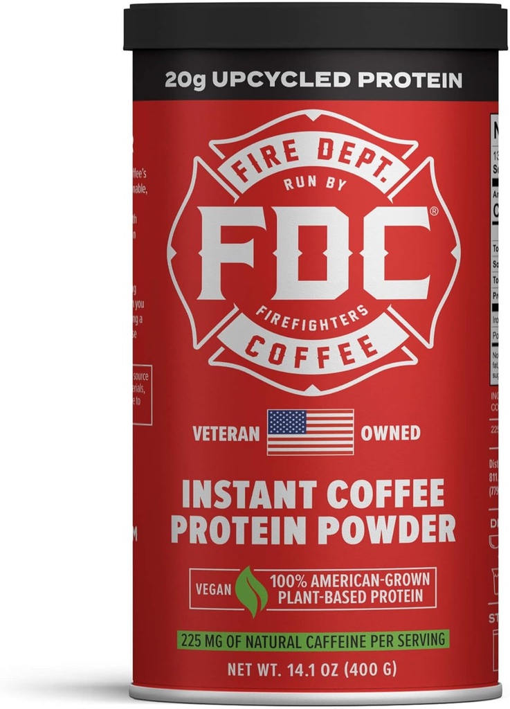 Fire Department Coffee - restituisce ai vigili del fuoco - polvere di proteine del caffè istantaneo - polvere proteica basata sulle piante - 100% American-Grown, fatta con proteine di orzo riciclato - Veteran Owned - 14.1 oz Can