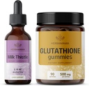 HERBAMAMA Kit di cardo e Glutathione - Bundle di estratto di cardo di latte 2 fl oz & 500 mg Ridotto L-Glutathione Gummies - Vegan, Non OGM, Alcol-Free - 2 Confezione