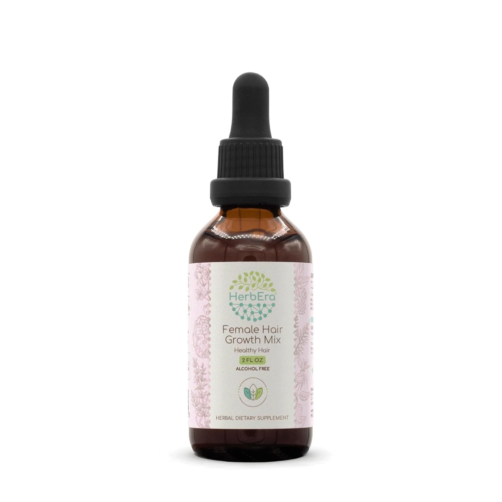 Miscela di crescita dei capelli femminile di HerbEra B60 Tintura di estratto senza alcool, gocce di liquido concentrate Foglia di rosmarino, Radice di Eleuthero, Radice di ortica, Erbe di coda di cavallo, Mushroom di Reishi, Brahmi Herb. 2 Fl Oz