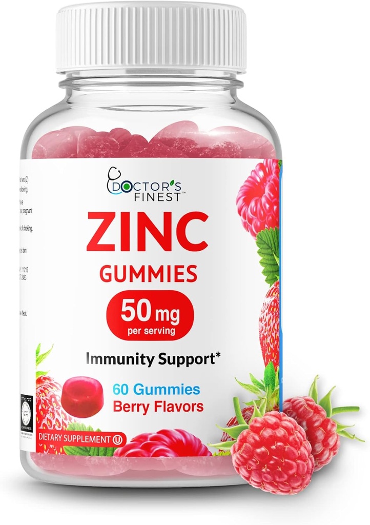 Zinco 50mg Gummies – Vegetariano, GMO Free & Gluten Free Vitamin – Gran Tasting Berry Flavor Pectin Chews – Supplemento dietetico per adulti – 60 Count [30 Doses]