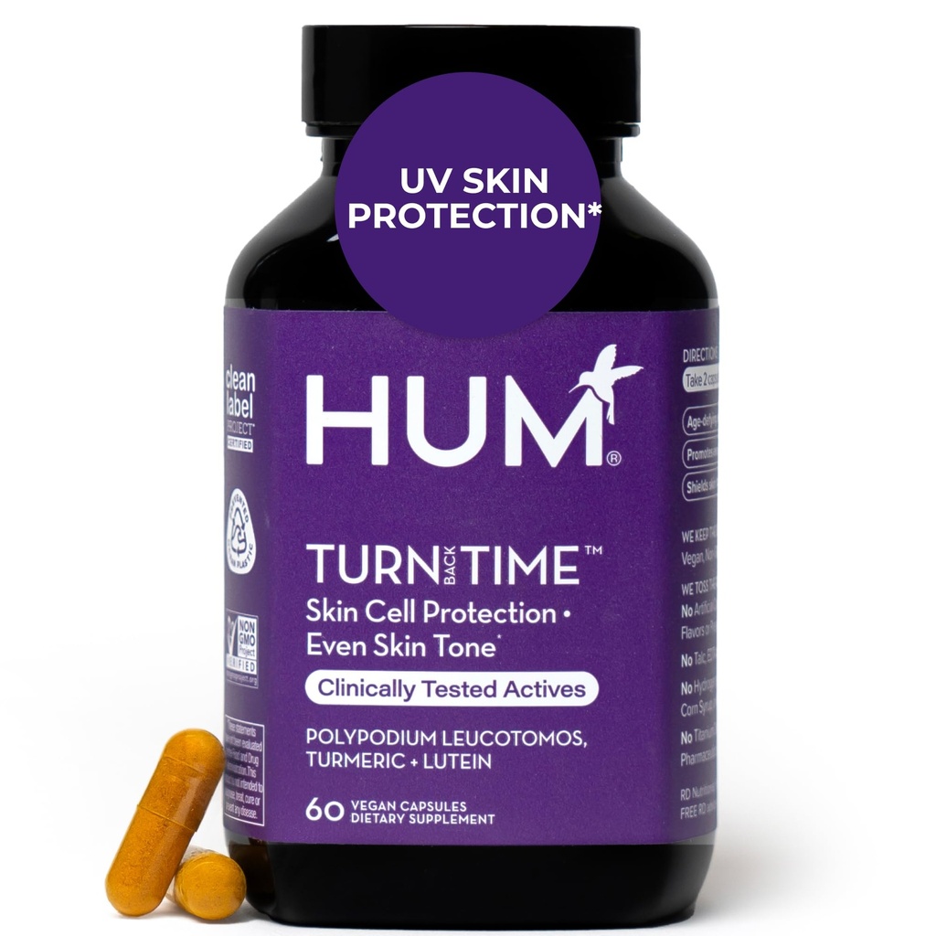 HUM Turn Back Time Turmeric Supplemento per il supporto della pelle di ricerca giovanile con Estratto di tè verde, Lutein & Polyphenols, invecchiamento della pelle e capsule di supporto del collagene per anche tono, 60 capsule vegan