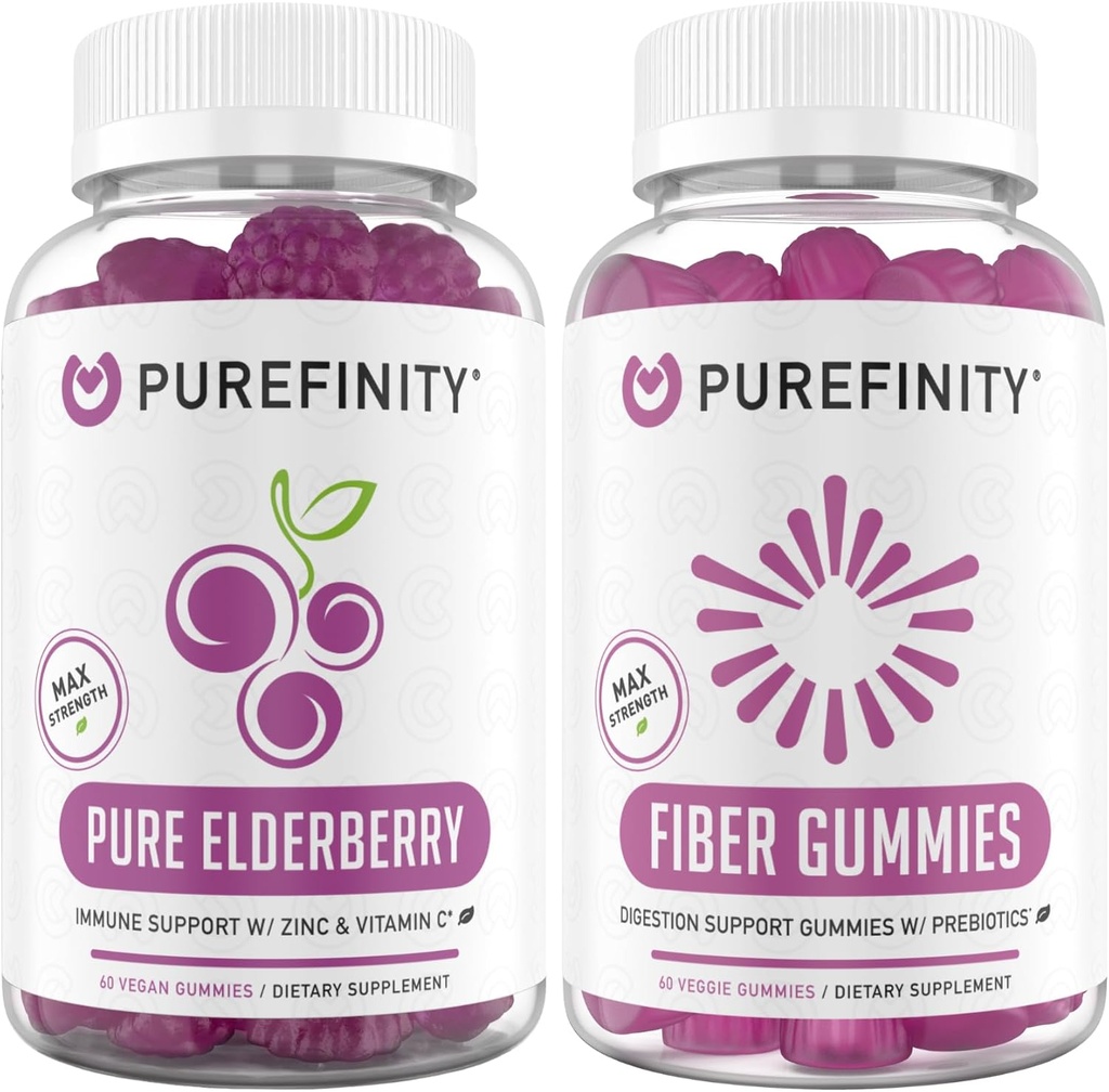 PUREFINITY Fibra + Elderberry Gummies Bundle (Inulina FOS Prebiotici Fibra Gummies + Doppia resistenza Gummie di sambuco con zinco e vitamina C)