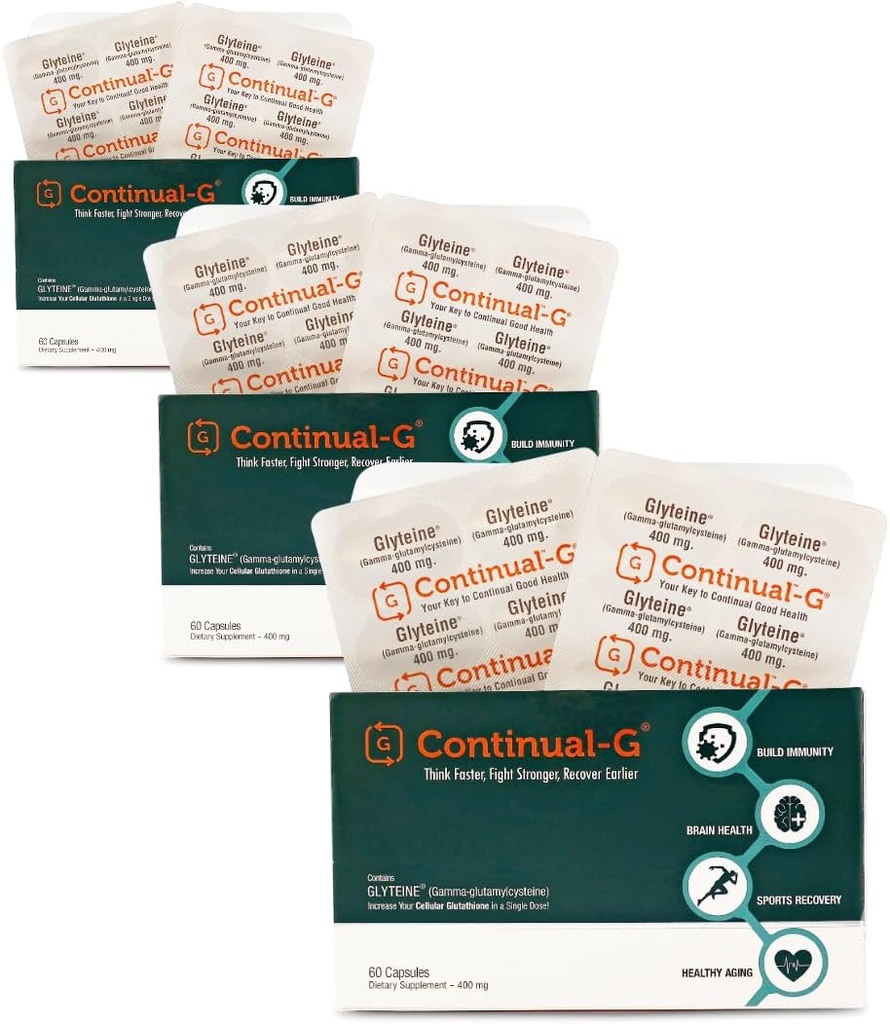 CONTINUAL - Glyteine 400 mg capsule | Cellular-Enhancing Glutathione Supplement | Potente supporto antiossidante | 90-Day Supply (180 capsule)