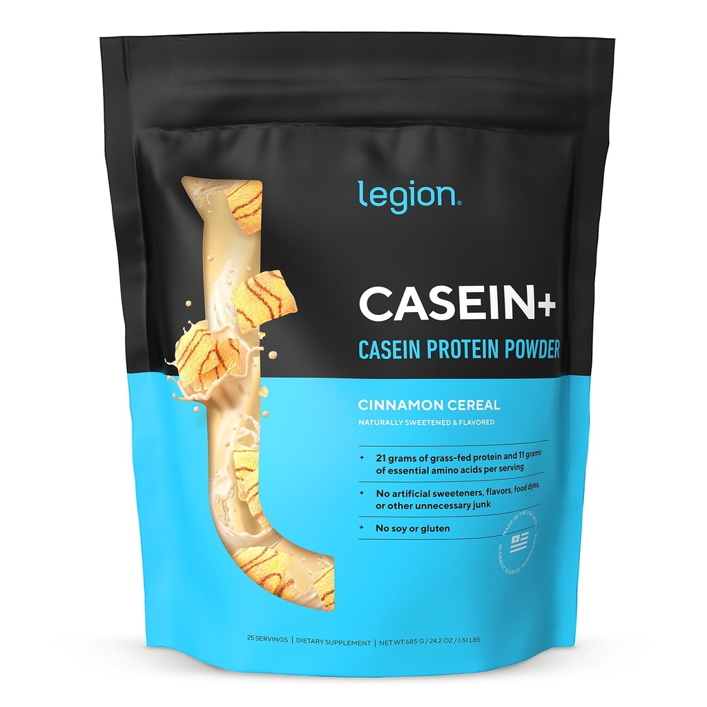 LEGION Casein+ Casein Protein Powder (Cinnamon Cereal) - Polvere micellare di proteine lento rilascio - Non OGM, Polvere senza glutine e naturalmente addolcita dalle mucche a base di erba