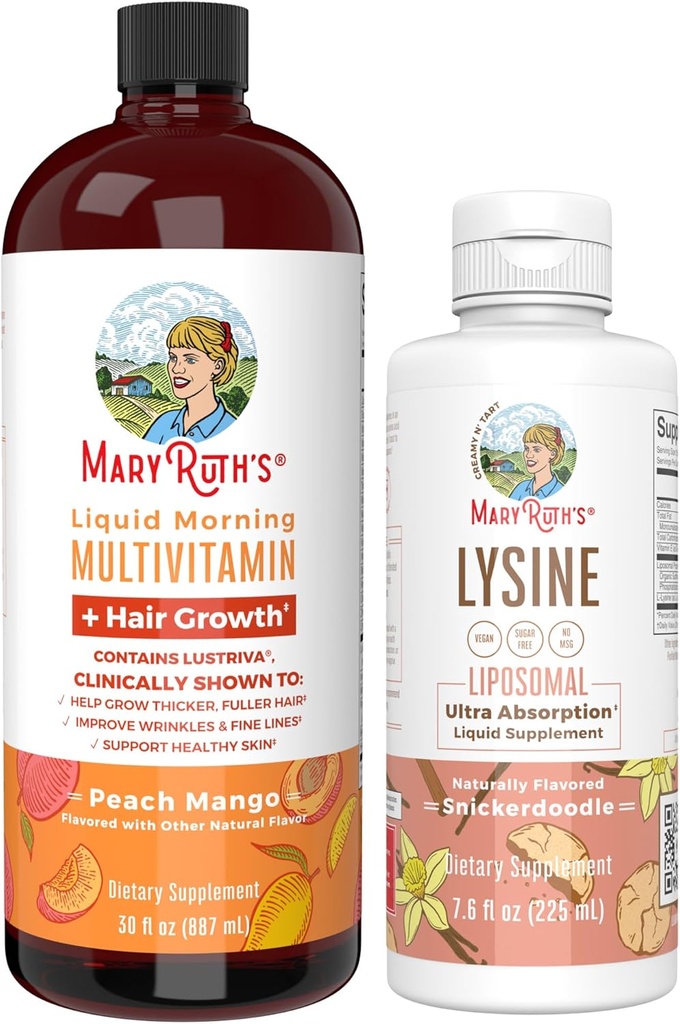 MaryRuth Organics Lysine Liposomal (Snickerdoodle) & Multivitamin Liquid + Hair Growth | Clean Label Project Verified® | Supporto immunitario, Bellezza e salute generale | Vegan, Non OGM, Gluten Free