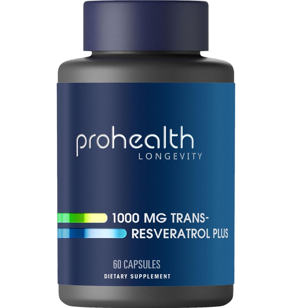 ProHealth Resveratrol 1000mg | Pure Trans-Resveratrol | Plus Quercetin, Vino rosso & Estratto di tè verde | Studi clinici per sostenere la salute cellulare, la memoria, l'invecchiamento sano | 60 capsule