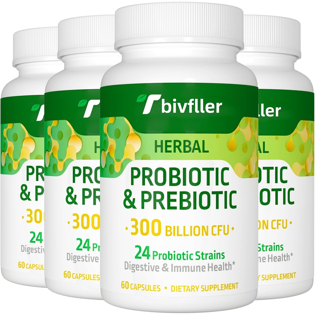 Probiotici per le donne Uomini- 300 miliardi di CFU, 24 Strains Probiotic+15 erbe organiche Prebiotics Blend, Pre e Probiotici, per la salute digestiva, Immune & Gut, Diarrea, Bloating, Vegan, 8 mesi di fornitura
