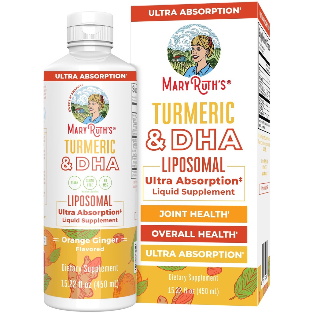 MaryRuth Organics | Liposomal Turmeric & DHA | Curcumin | Ginger Root Oil | Algal DHA & Vitamina E | Funzione cognitiva | Supporto del mood | Salute comune | Supplemento liquido | 15.22 oz