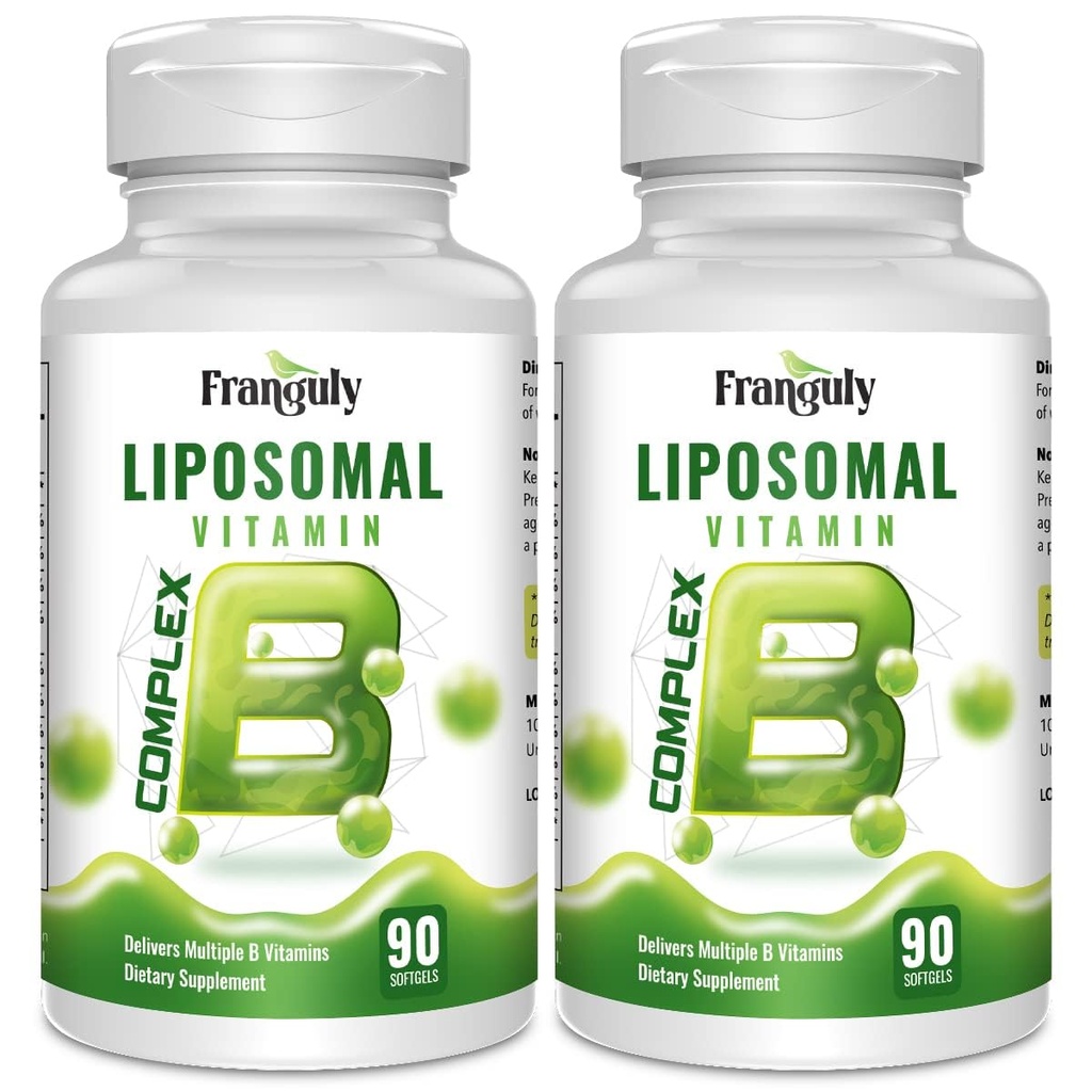 Complesso B Liposomico progettato per l'assorbimento elevato B Vitamine con inositolo di colina B1, B2, B3, B5, B6, Biotin, Folate, Methylated B12- Immune, Energy, Brain & Heart Support 180 Softgels
