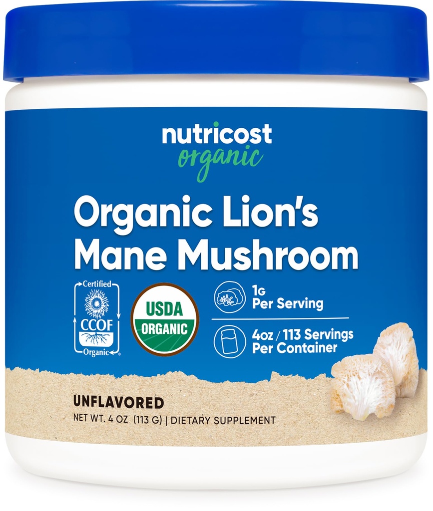 Nutricost Organic Lion's Mane Mushroom Powder 4oz - Certificato USDA Organic