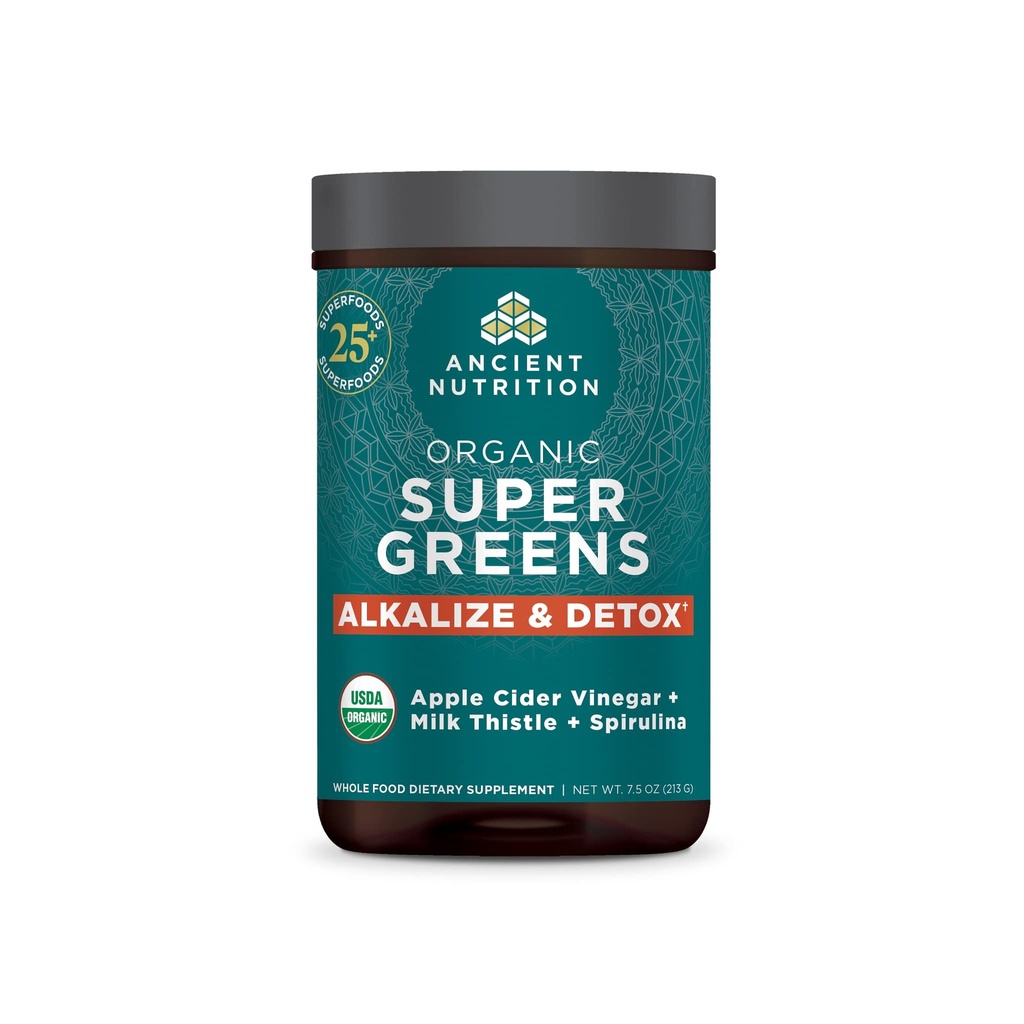 Antica Nutrizione Superverdi Alkalize & Detox Powder, Polvere Superfood Organica prodotta da frutta reale, verdure e erbe, per il supporto digestivo ed energetico, 25 Serve, 7.5oz