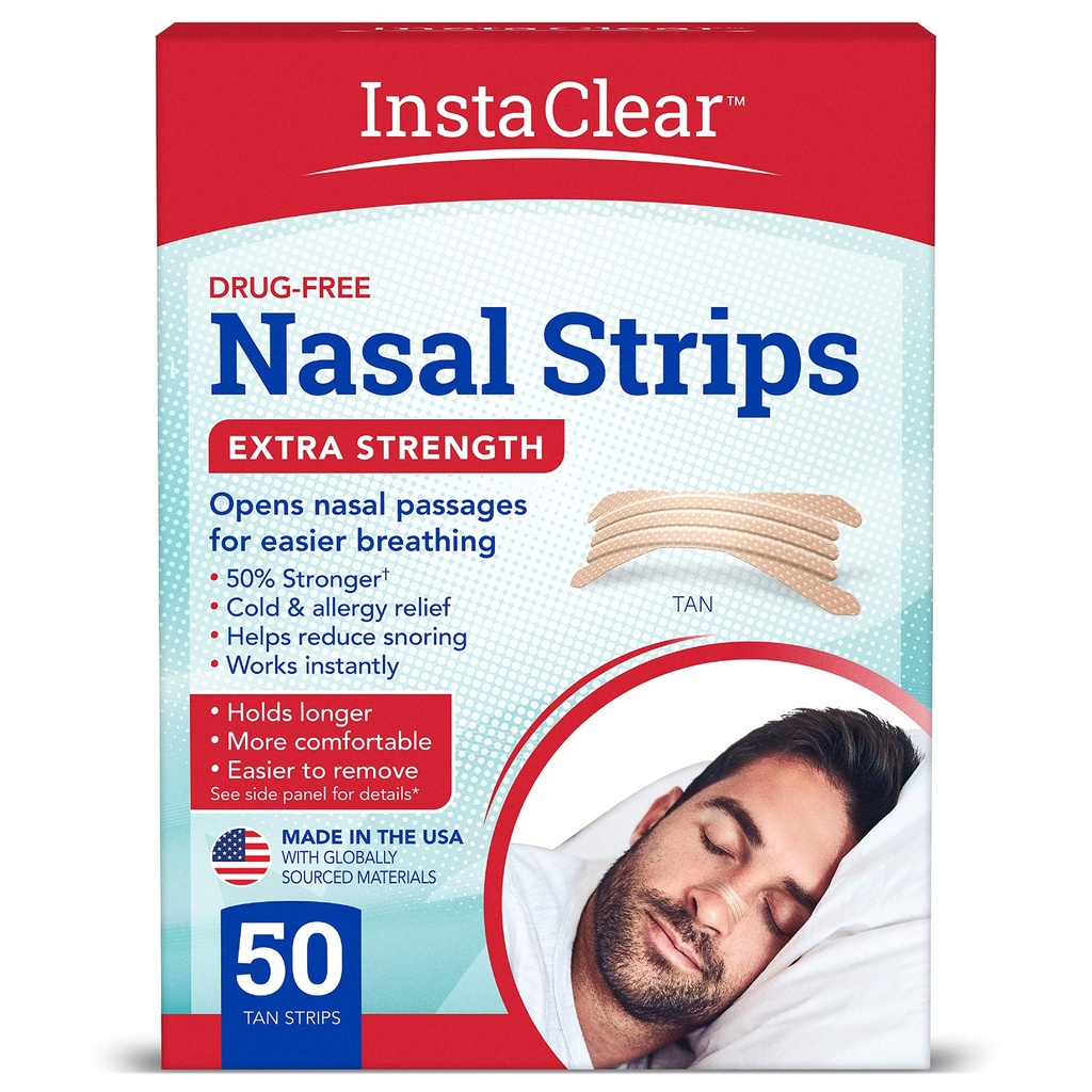 Strisce nasali extra-forza, Tan 50 ct | Funziona istantaneamente, Respira meglio, Rilievo di congestione nasale, Stop russare, Freddo e allergia, Tan extra-forza