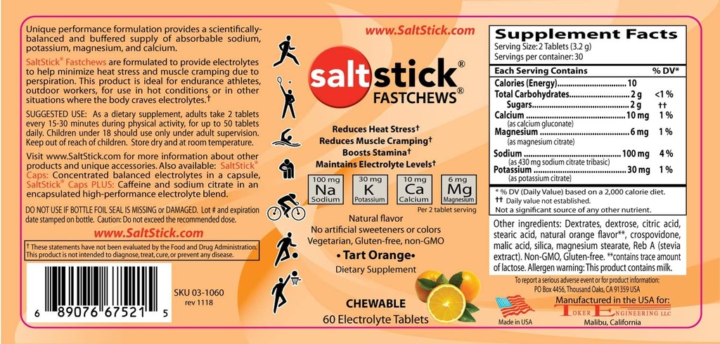 SaltStick FASTCHEWS 60-Count Bottiglia, Bundle con Travel Pack 10 Conte - Tart Orange