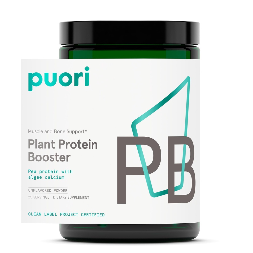 Puòri Vegan Plant Protein Enhancer Powder - 25 Servings - Proteine di pea di sapore neutro con Algae Calcium per aminoacidi essenziali - Dairy-Free, Vegetariano, Non OGM