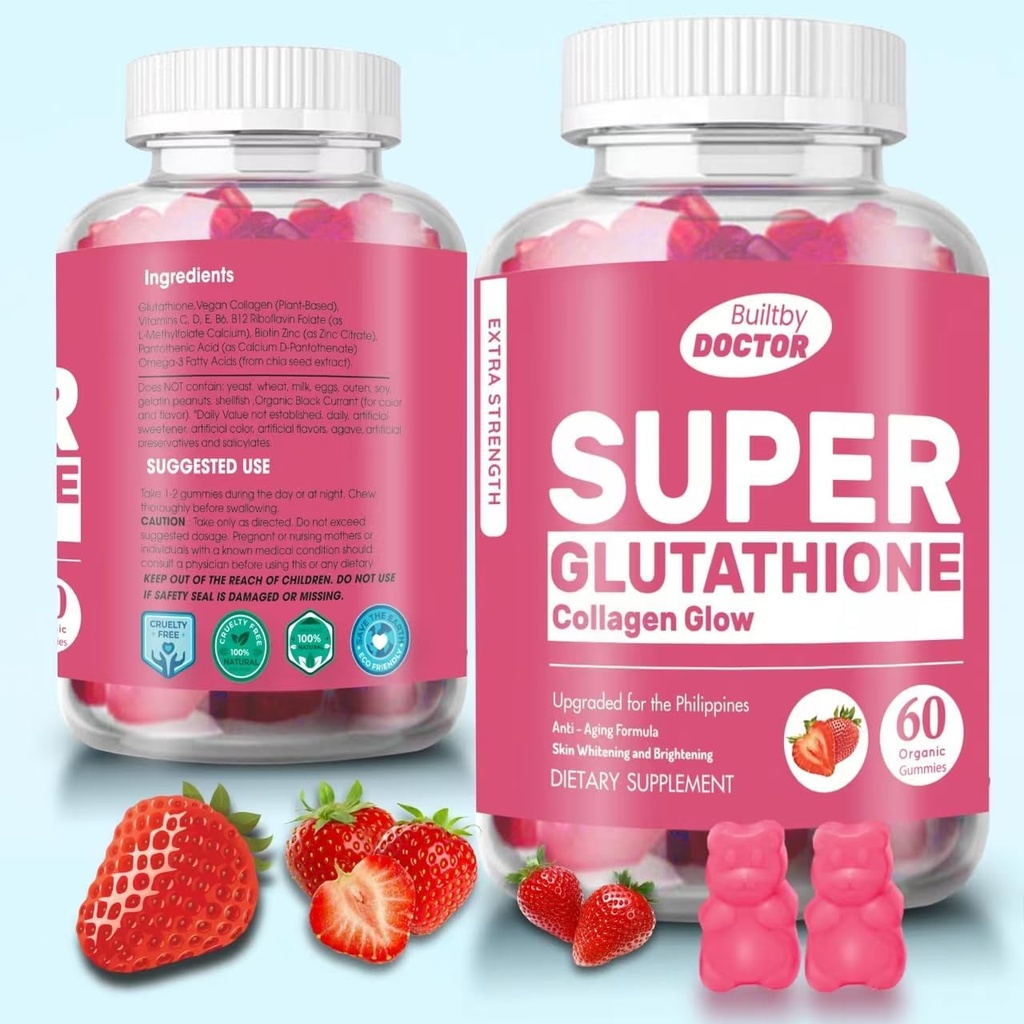 Super glutathione Collagen Glow Gummies,Glutathione Skin Care - Skin Brightening - Gummies Collagen - Antiinvecchiamento L-Glutathione - Marine Collagen & Vitamins
